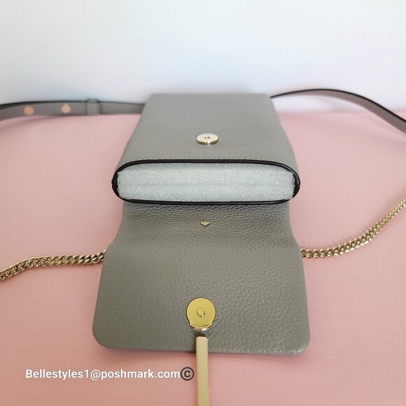 KATE SPADE Bradley North/South Pebbled Leather Phone Crossbody-True Taupe  🎈⭐ - Picture 13 of 16